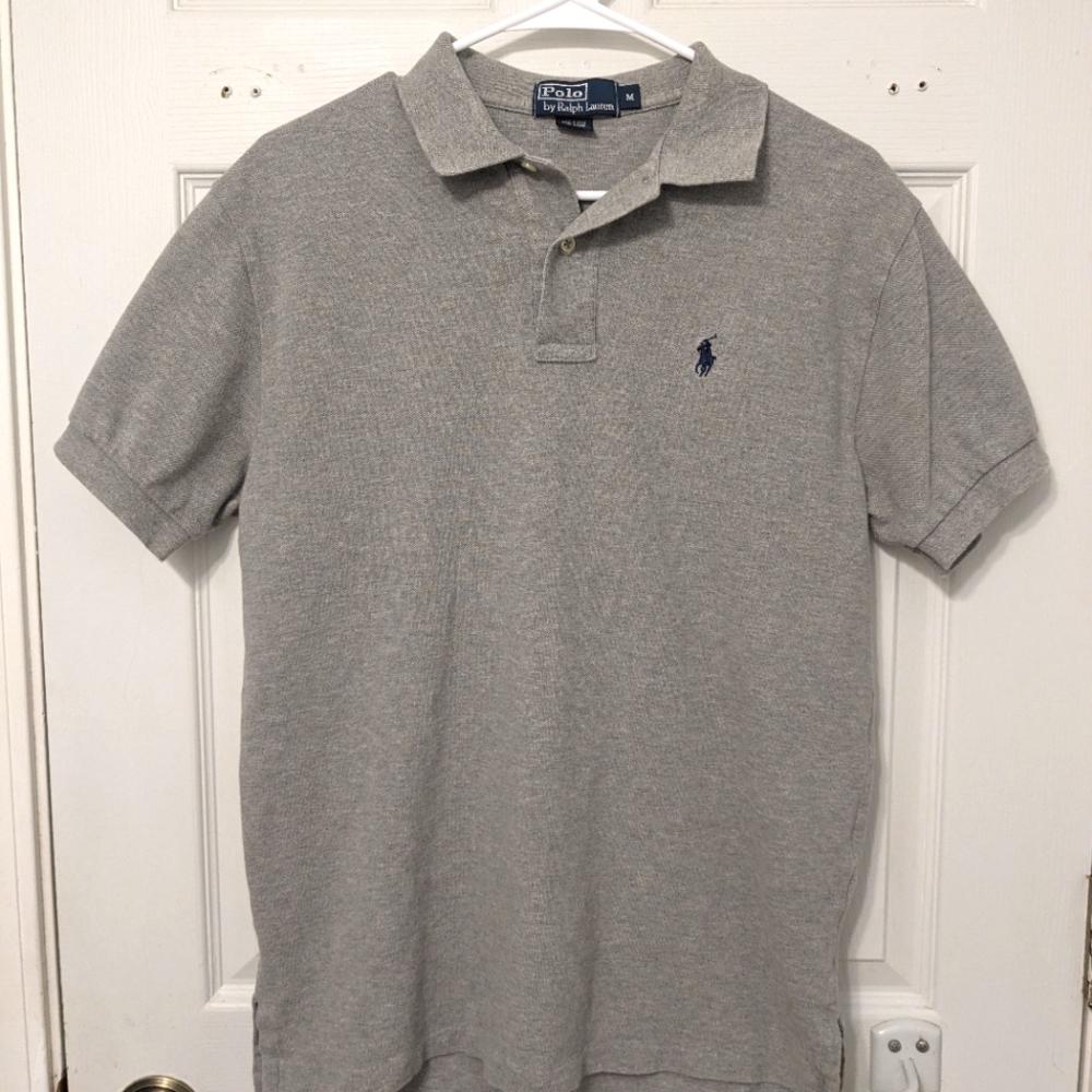 Polo by Ralph Lauren Embroidered Navy Pony Polo Shirt in Heather Grey Men's M